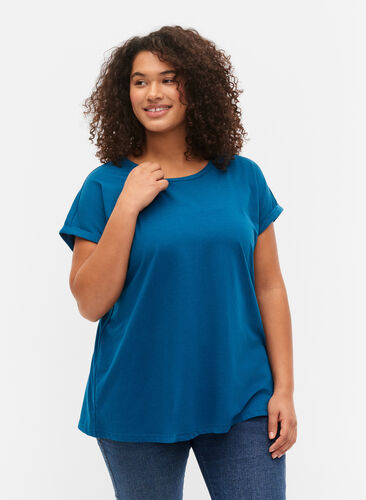Kortärmad t-shirt i bomullsmix, Petrol Blue, Model image number 0