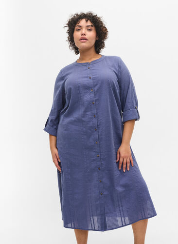 Skjortklänning i bomull med 3/4-ärmar, Nightshadow Blue, Model image number 0