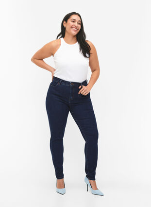 Amy jeans med hög midja och super slim fit, Dark blue, Model image number 0