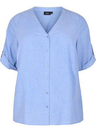 Skjorta med 3/4-ärmar och v-ringning, Ultramarine, Packshot image number 0