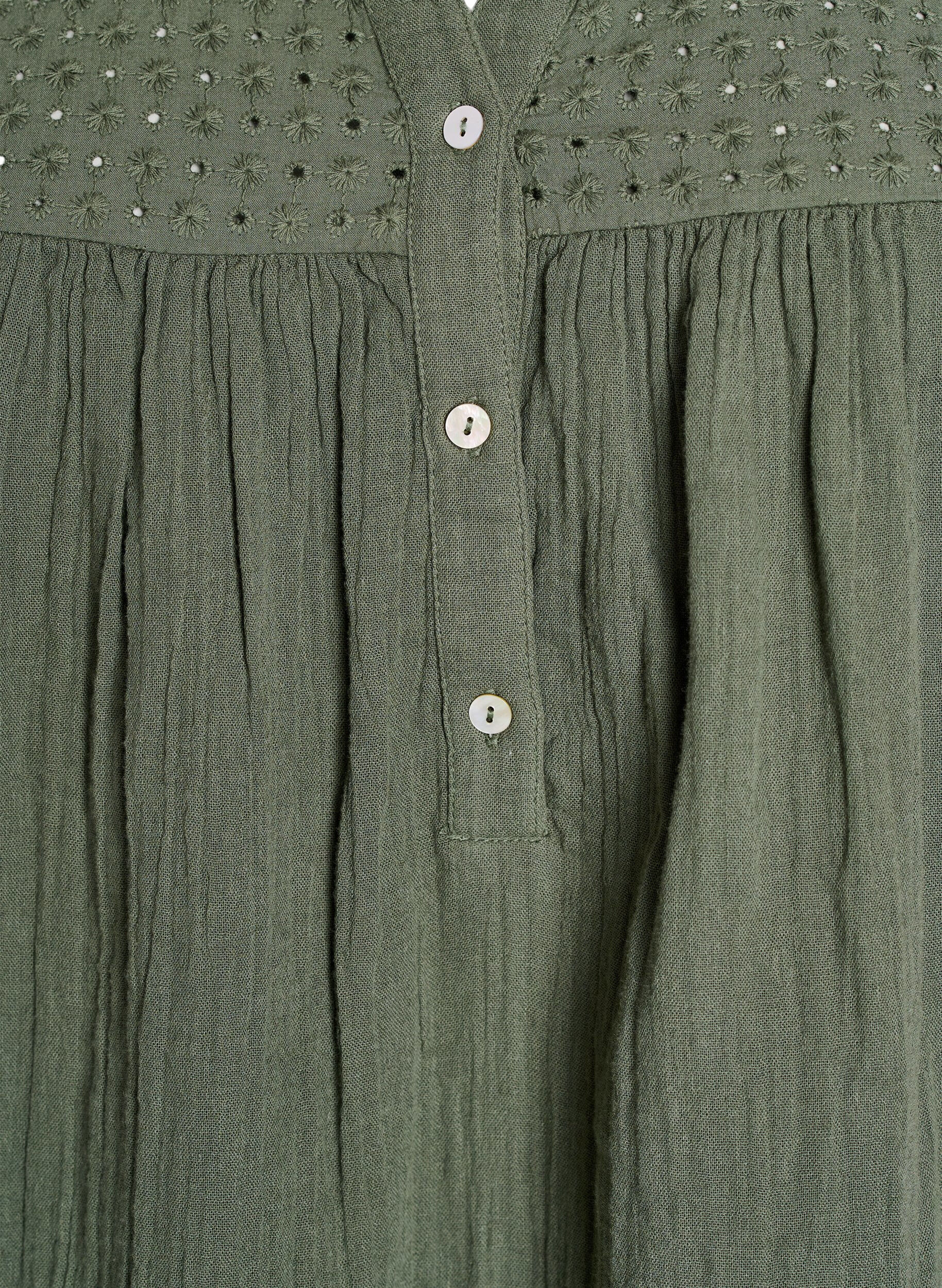 ZizziBlus i bomullsmuslin med broderie anglaise, Gr&ouml;n, Packshot image number 2