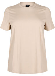 Enkel t-shirt i bomull med rund halsringning, Beige