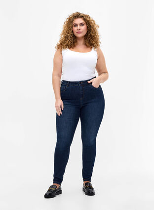 Mycket åtsittande jeans med hög midja, Dark Blue, Model image number 0