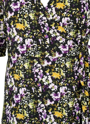 Tryckt omlottklänning med korta ärmar, Black S. Flower AOP, Packshot image number 2