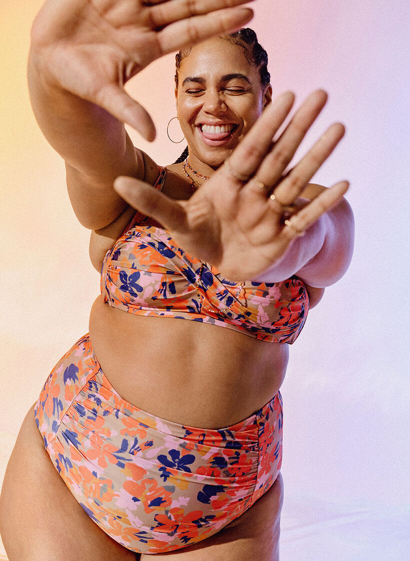 Bikinitrosa med extra hög midja i tryck , Gul, Image image number 0