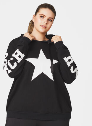 Sweatshirt med huva, Black w. white star, Model image number 0