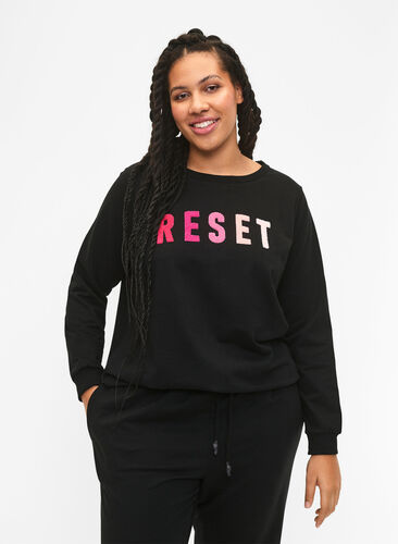 Sweatshirt med text, Black W. Reset, Model image number 0