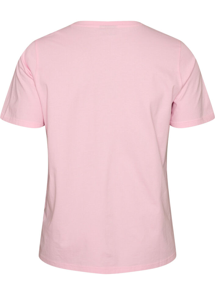 T-shirt i ekologisk bomull med tryck framtill, Rosa, Packshot image number 1