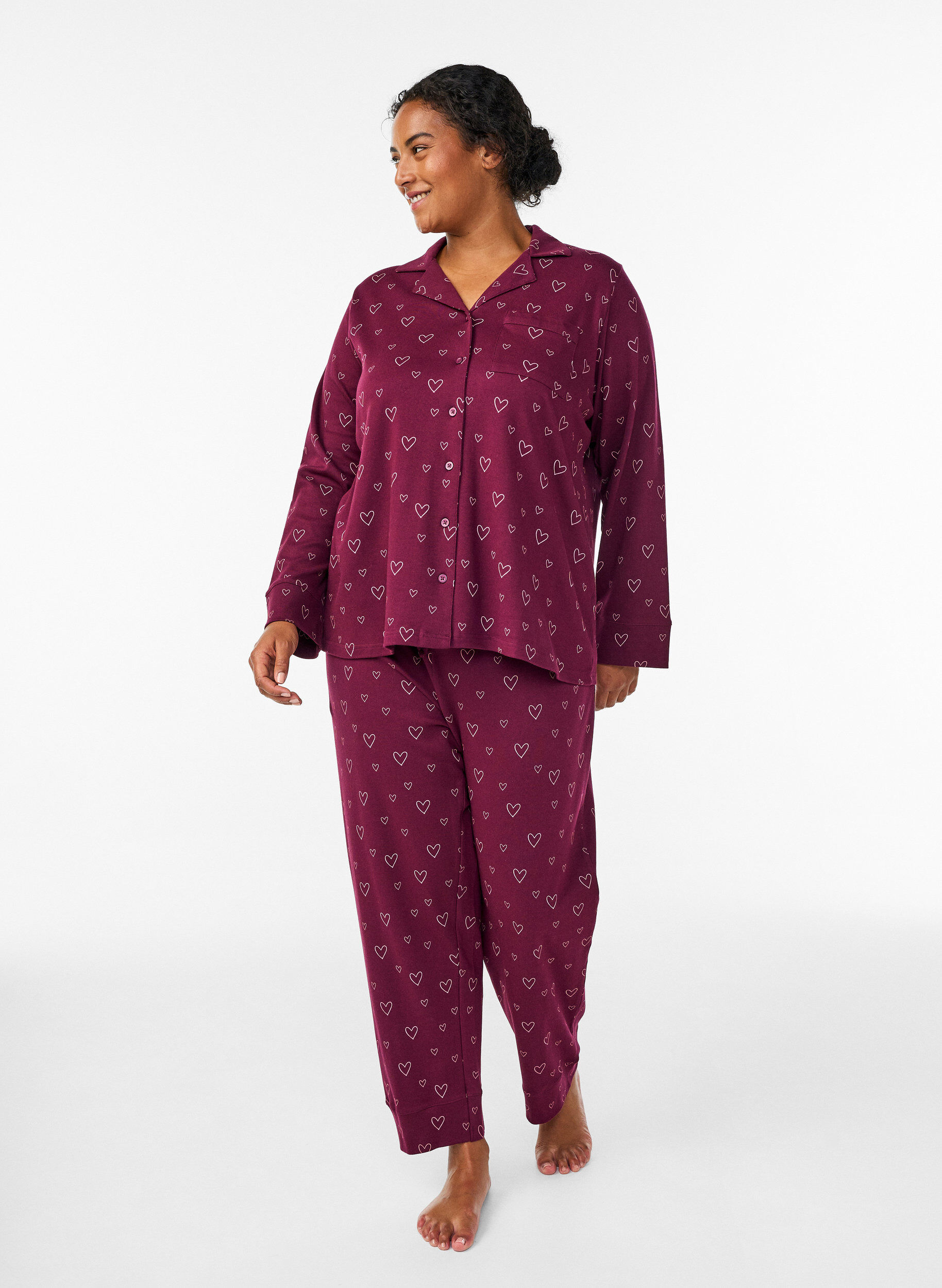 Pyjamasbyxor i bomull med h&ouml;g midja, M&ouml;rk Bordeaux, Model
