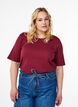 Blus i ribbad jersey med korta &auml;rmar, M&ouml;rk Bordeaux, Model image number 0
