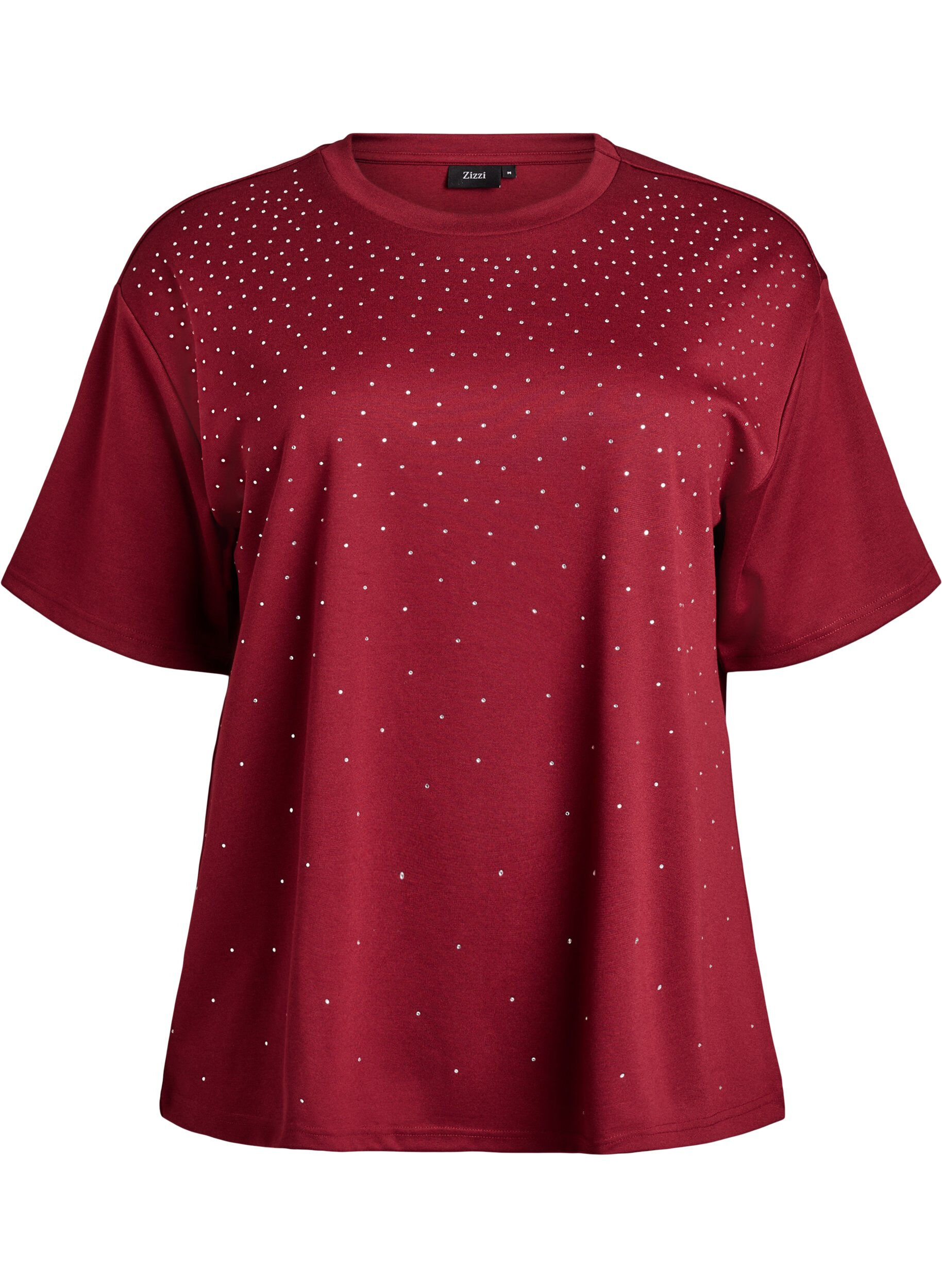 ZizziT-shirt med strass och rund hals, M&ouml;rk Bordeaux, Packshot image number 0