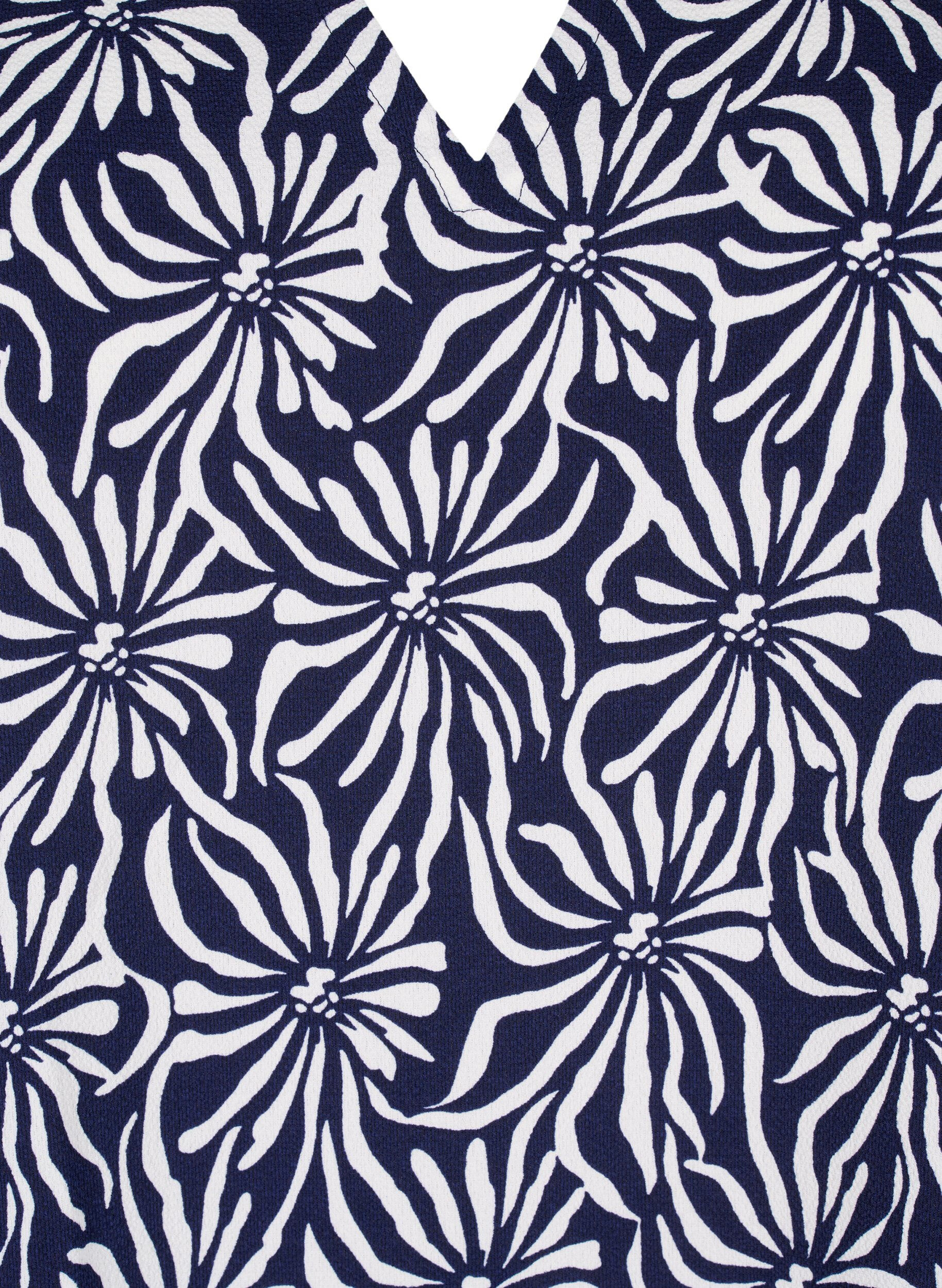 Zizzi Blus med V-ringning och blomstertryck, White Blue Flower, Packshot image number 2