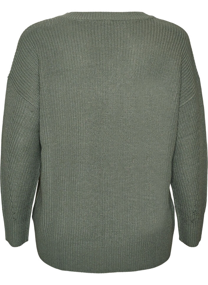 L&aring;ng ribbstickad blus med V-ringning, Gr&ouml;n, Packshot image number 1