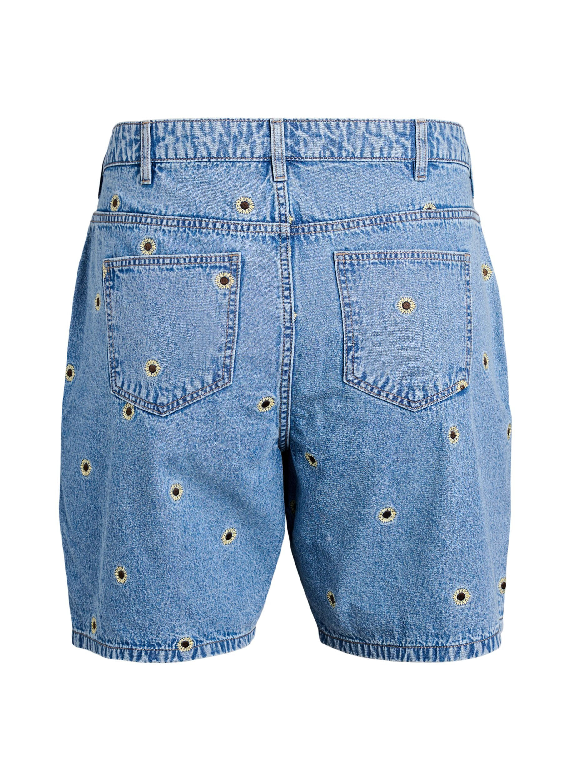 ZizziJeansshorts med broderade blommor, Bl&aring;, Packshot image number 1