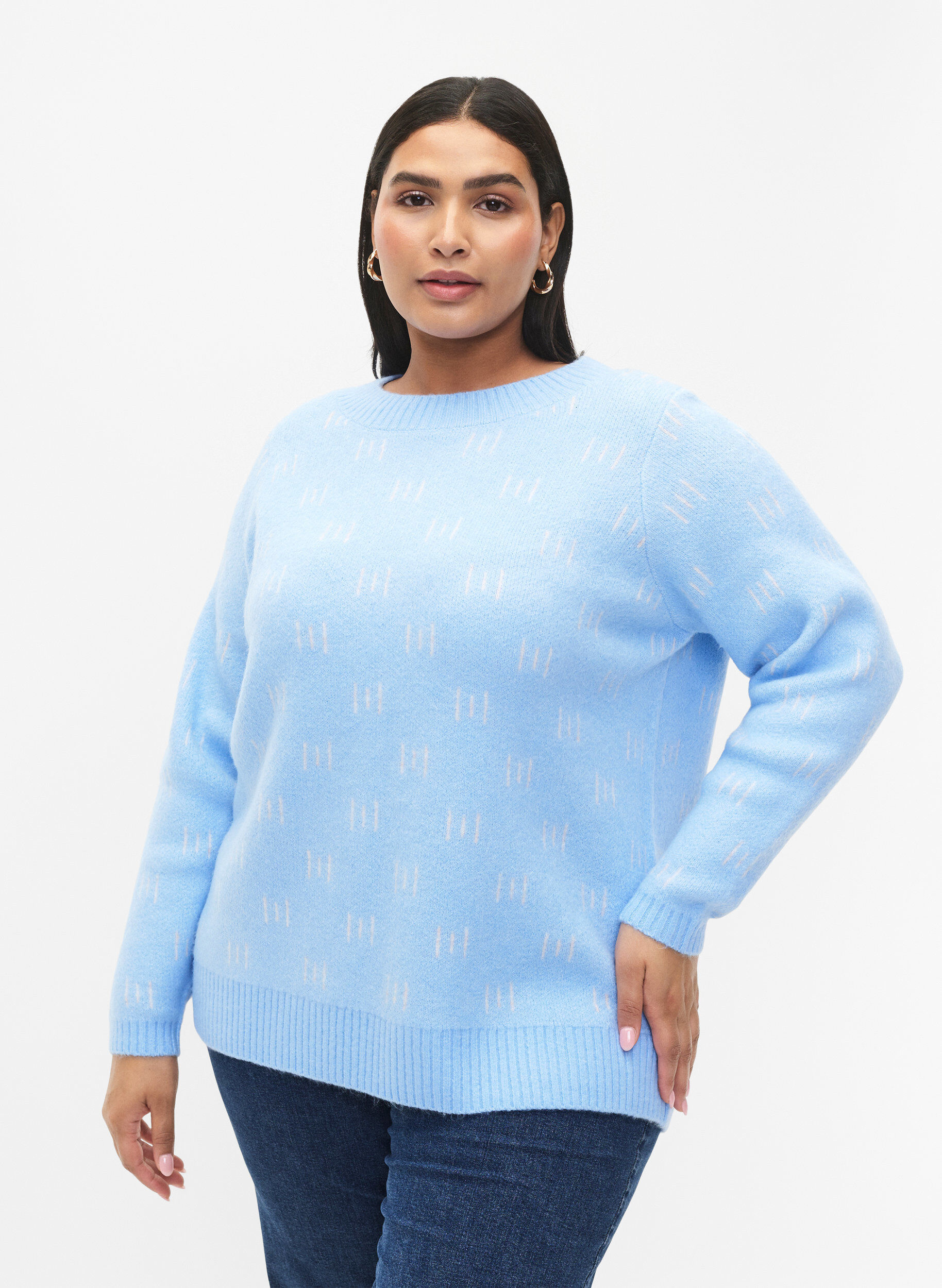 Zizzi M&ouml;nstrad pullover, Blue Bell/Birch, Model image number 0