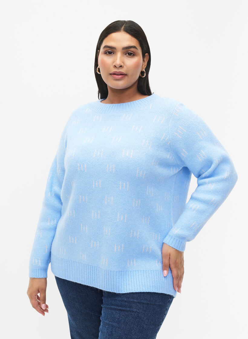 Mönstrad pullover, Blue Bell/Birch, Model image number 0