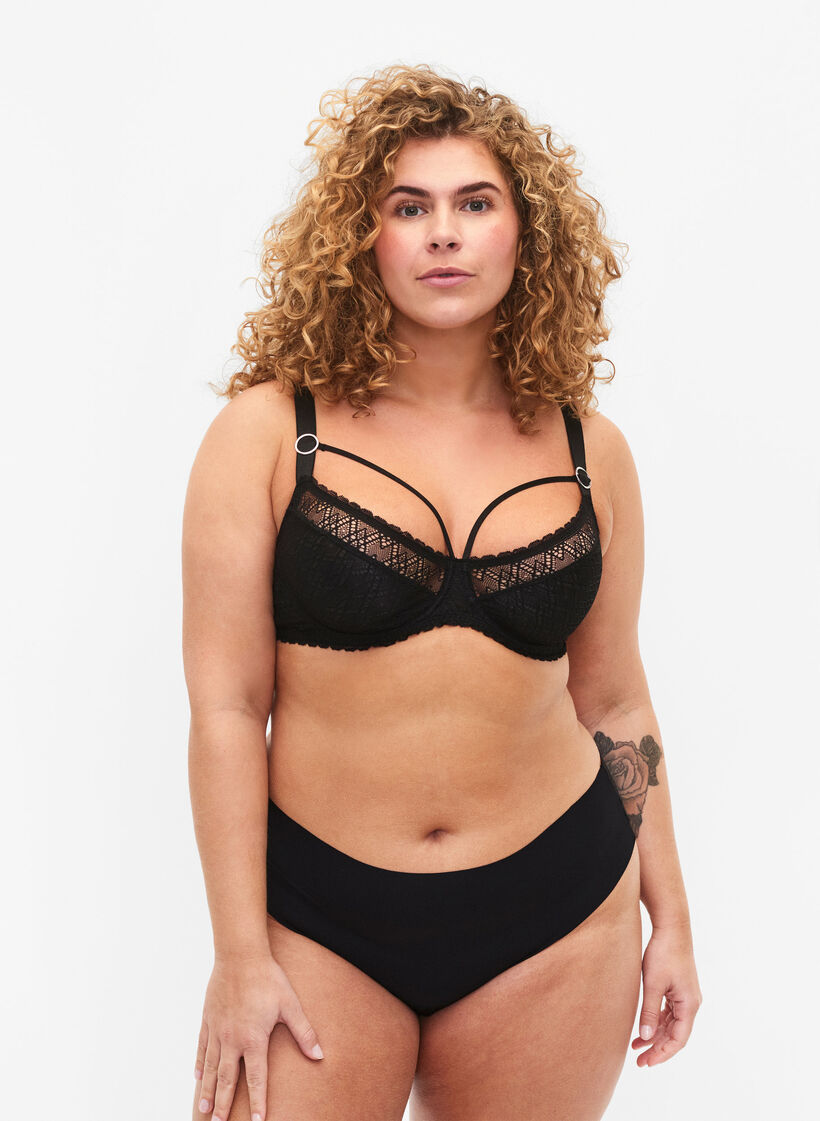 Balconette-bh i spets med snördetaljer, Svart, Model image number 1
