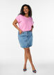 Kort&auml;rmad t-shirt i bomullsmix, Rosa, Model image number 1