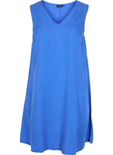 Spencerklänning med v-ringad hals, Dazzling Blue, Packshot image number 0