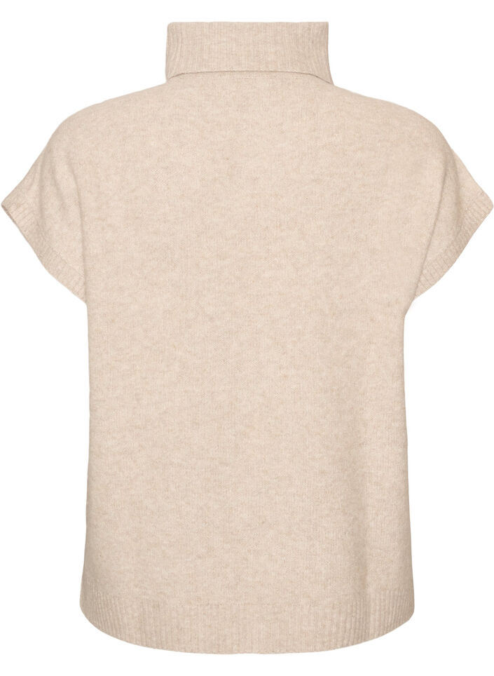 Stickad v&auml;st med polokrage och fl&auml;tstickning, Beige, Packshot image number 1