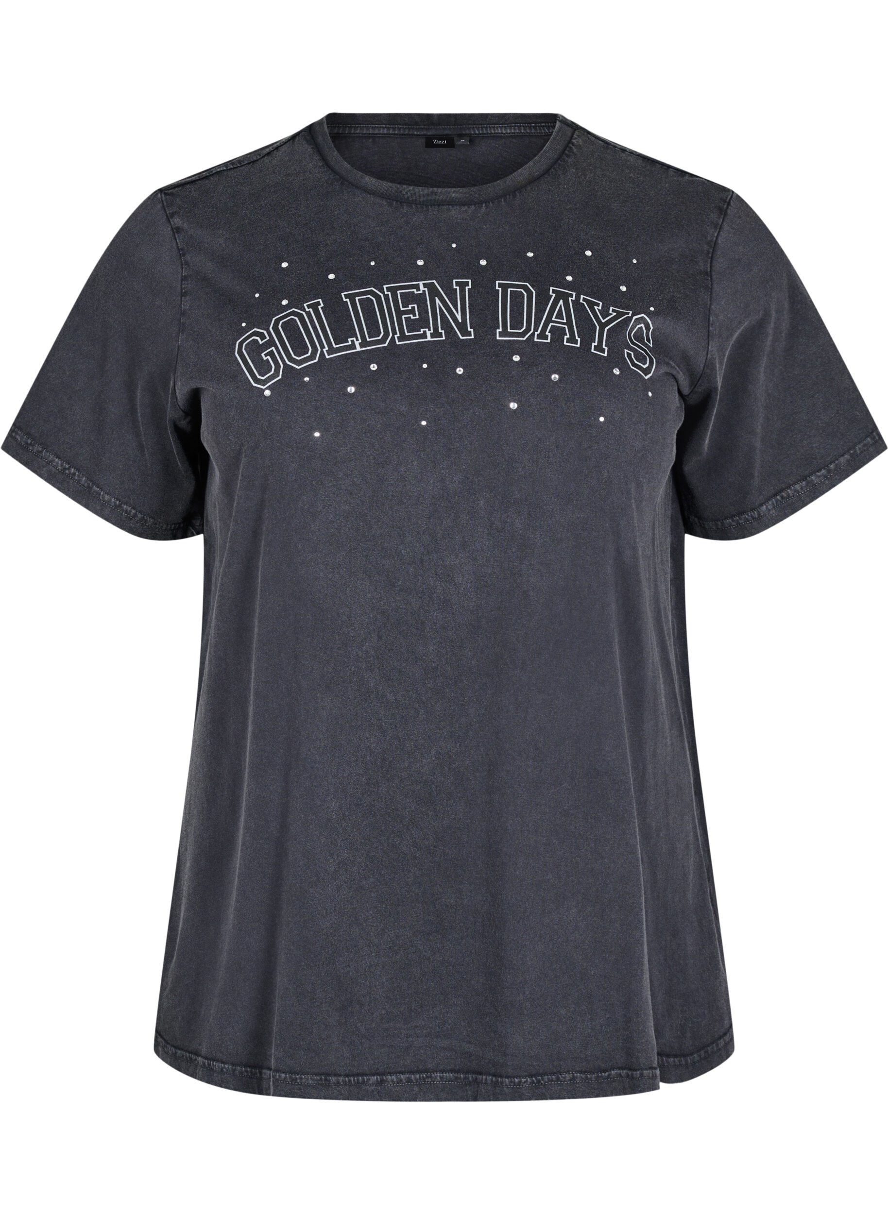 Zizzi T-shirt i ekologisk bomull med grafiskt tryck, Gr&aring;, Packshot image number 0