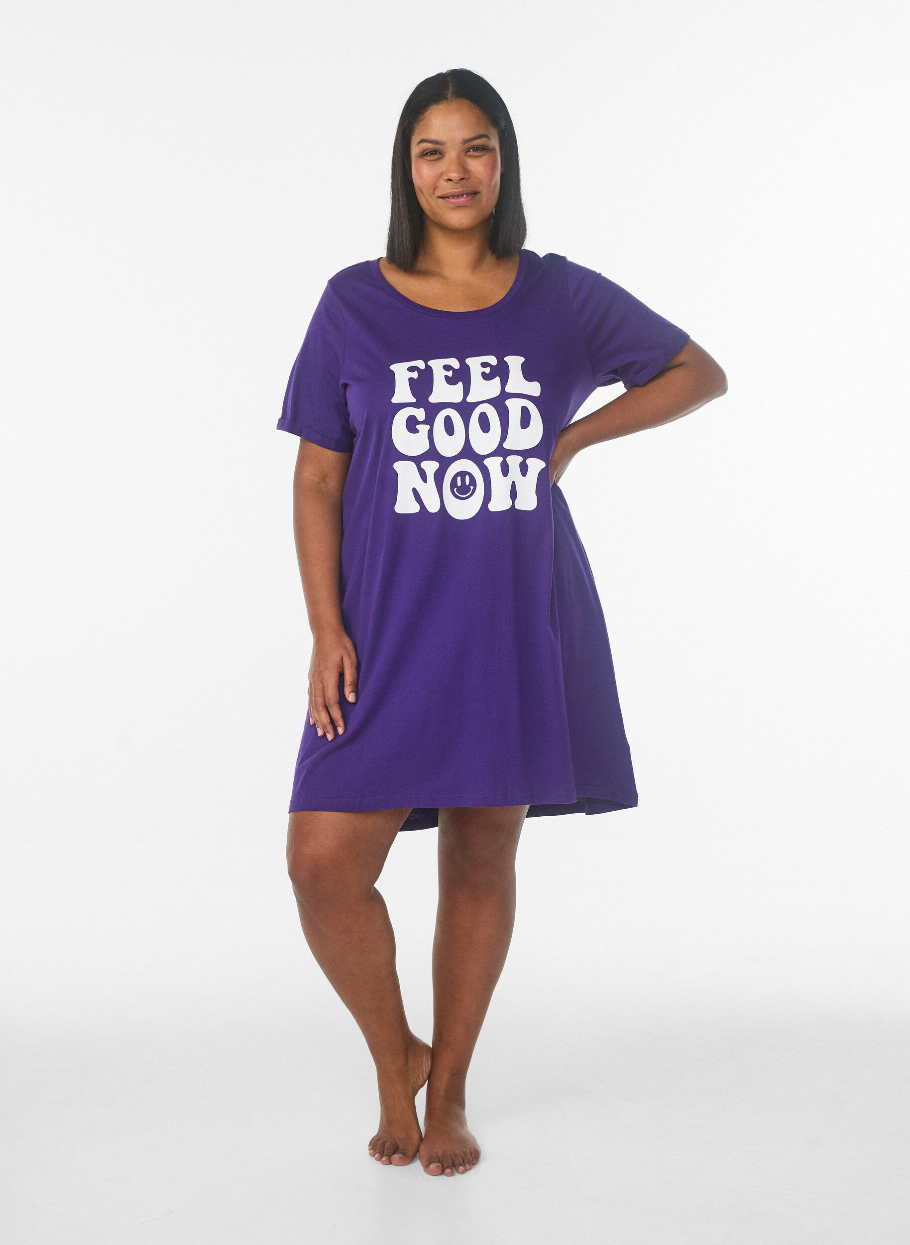 Zizzi Kort&auml;rmat nattlinne i ekologisk bomull, Bl&aring;, Model image number 1