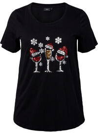 T-shirt med jultryck och paljetter