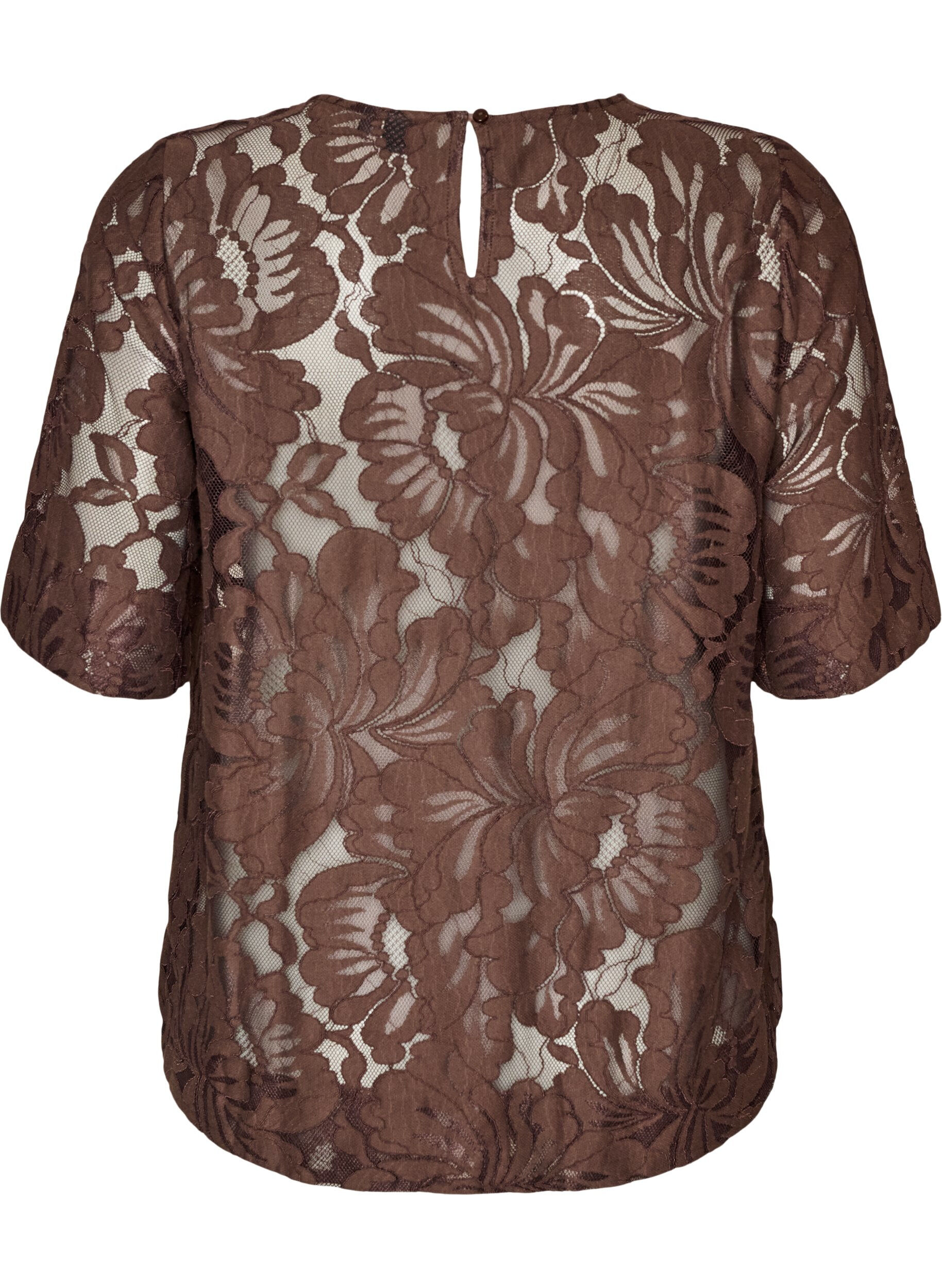 ZizziKort&auml;rmad blus i spets, Brun, Packshot image number 1