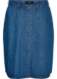 A-linjeformad jeanskjol med v&aring;gig knappsl&aring;, Bl&aring;
