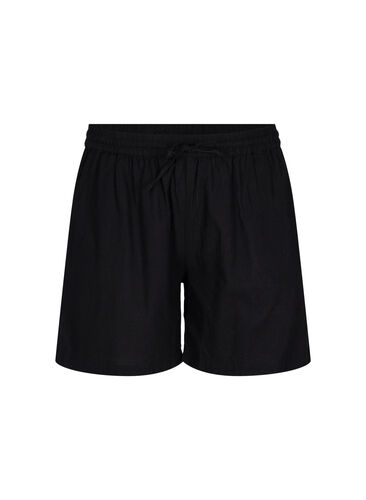 Lösa shorts i bomullsblandning med linne, Black, Packshot image number 0