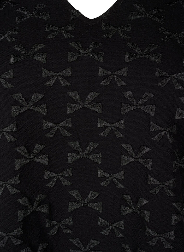 Kortärmad blus i jacquard med rosetter, Black W. Bow, Packshot image number 2