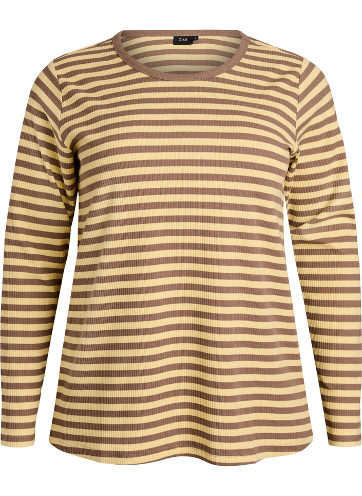Randig blus med l&aring;nga &auml;rmar, Brun, Packshot