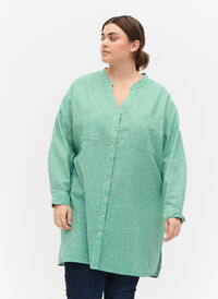 Randig bomullsskjorta med 3/4-ärmar, Jolly Green Stripe, Model
