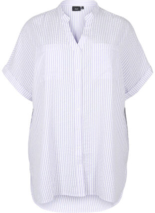 Randig skjorta med bröstfickor, White/LavenderStripe, Packshot image number 0