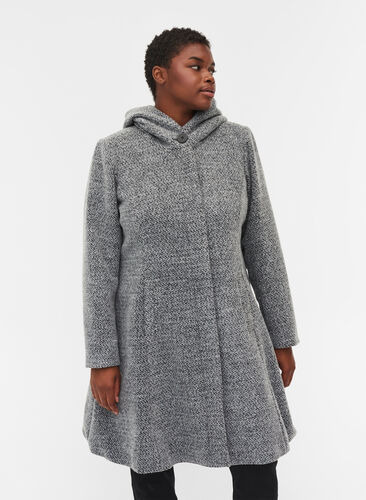 Lång jacka med ull, Light Grey Melange, Model image number 0