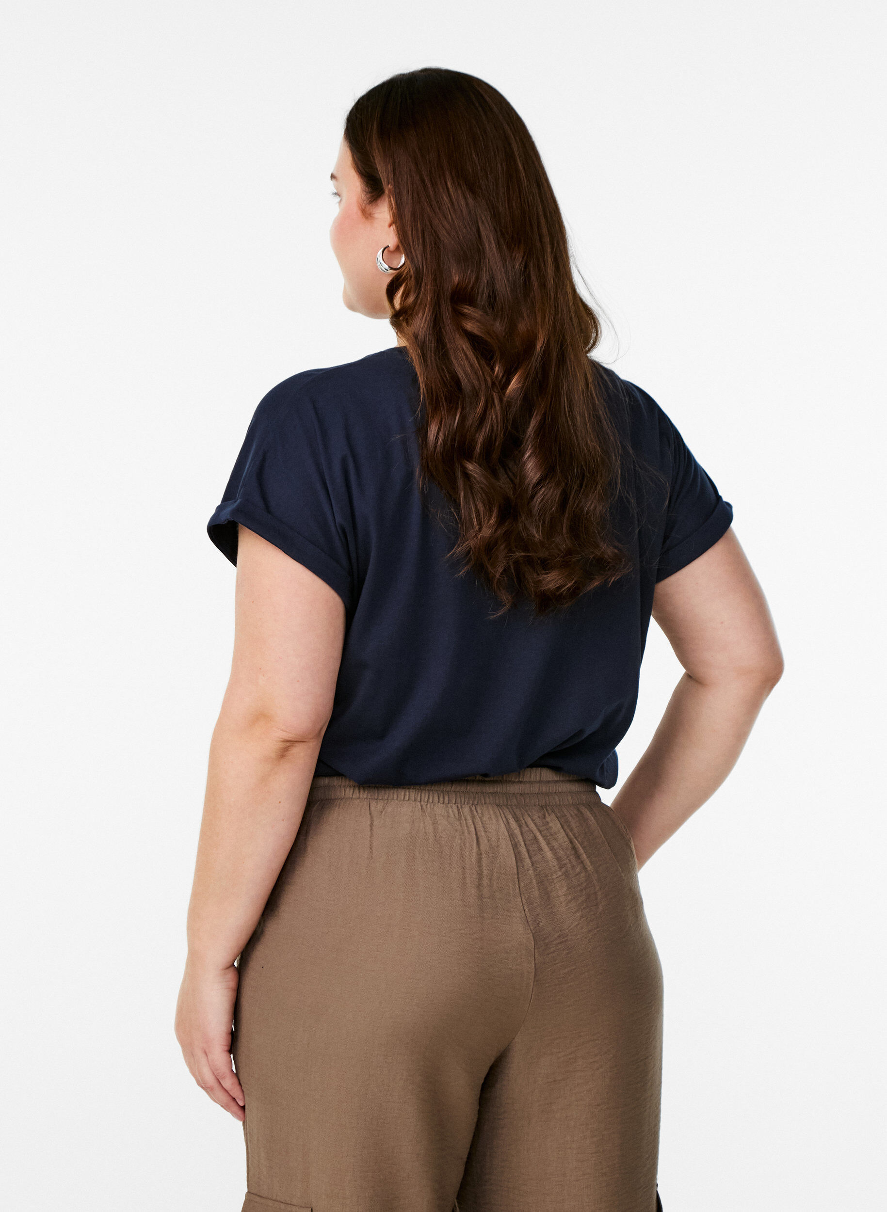 Zizzi Kort&auml;rmad t-shirt i bomullsmix, Bl&aring;, Model image number 2