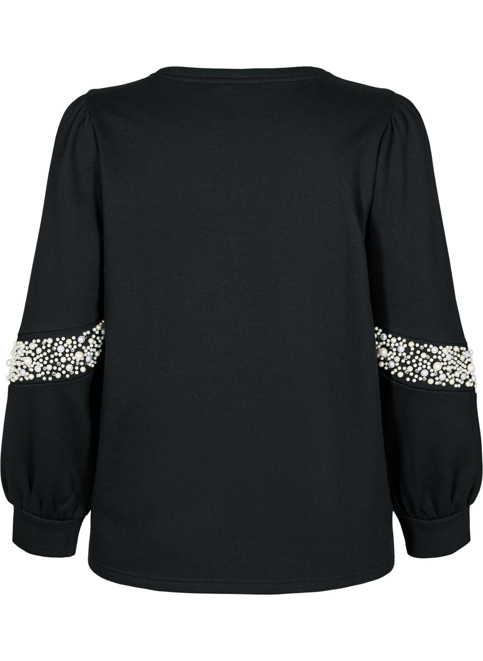 Zizzi Sweatshirt med p&auml;rldetaljer, Black, Packshot image number 1