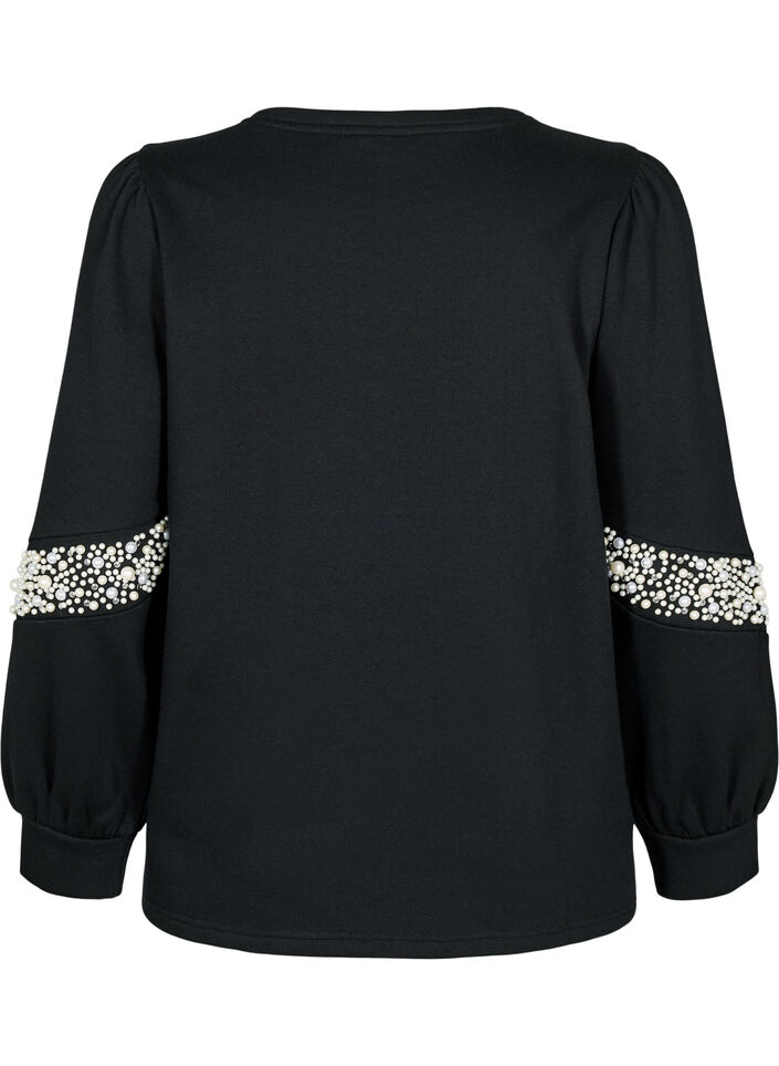 Sweatshirt med pärldetaljer, Black, Packshot image number 1