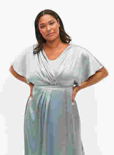 Maxiklänning med omlott och korta ärmar, Silver Blue, Model image number 3