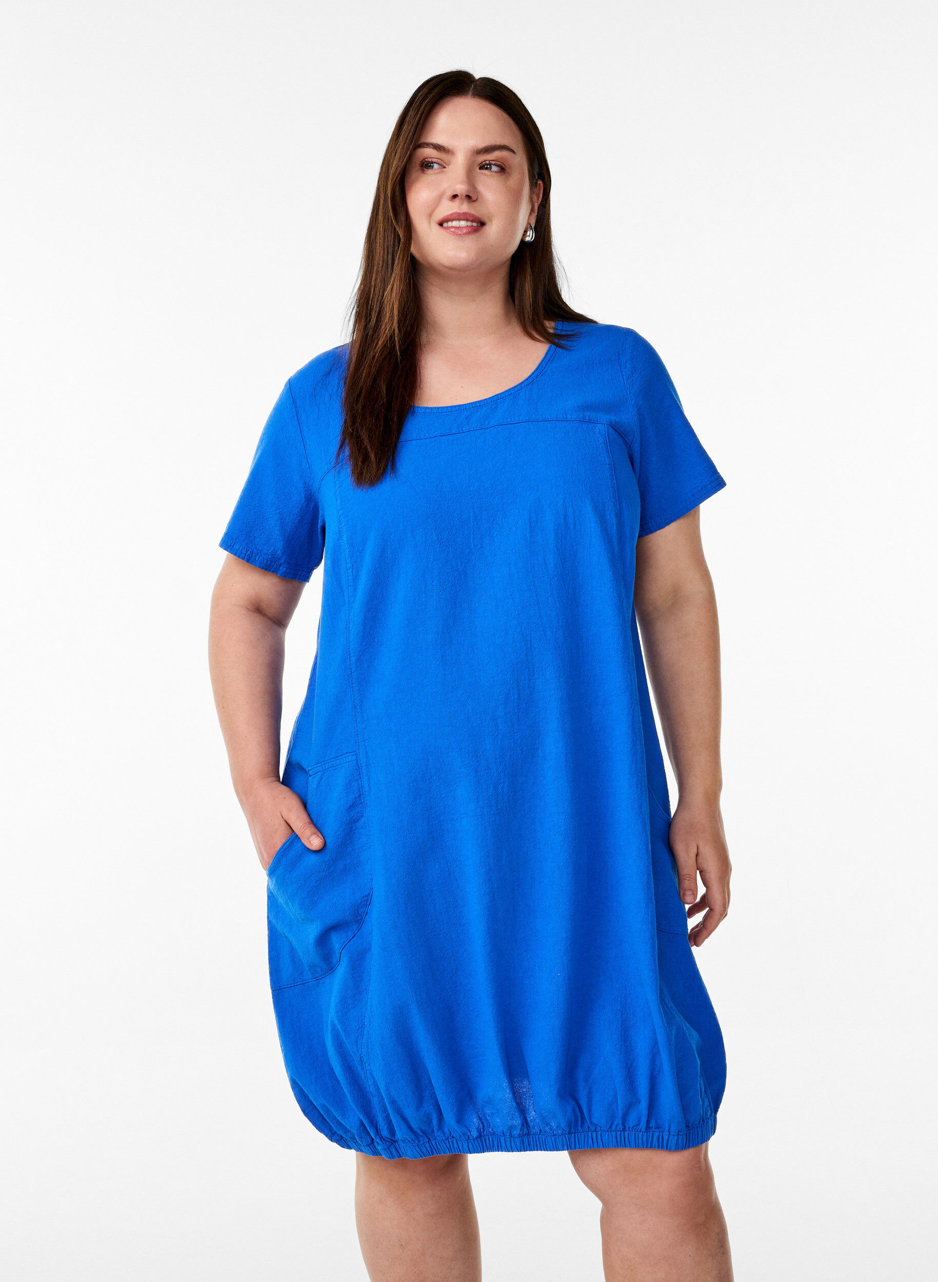ZizziKort&auml;rmad kl&auml;nning i bomull, Bl&aring;, Model image number 0