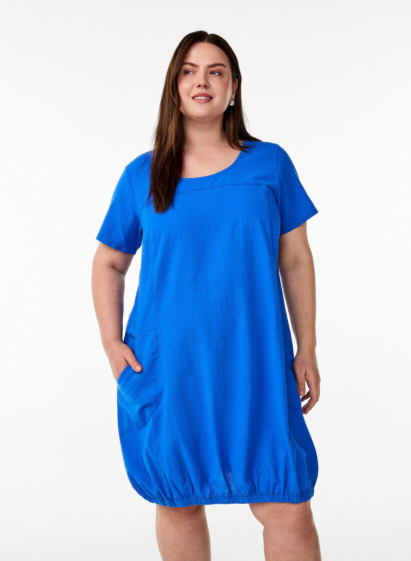 Kort&auml;rmad kl&auml;nning i bomull, Bl&aring;, Model image number 0