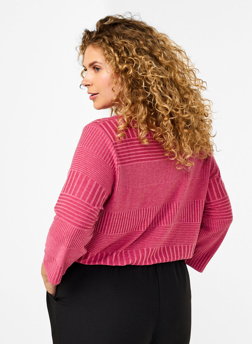 Blus med trekvartsärm och randigt mönster, Malaga Mel., Model image number 1