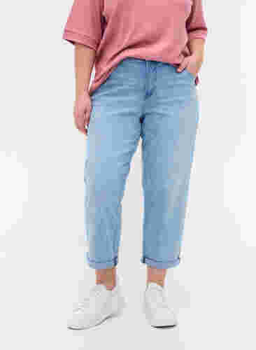 Croppade jeans med uppvikta ben och hög midja, Light blue denim, Model image number 2