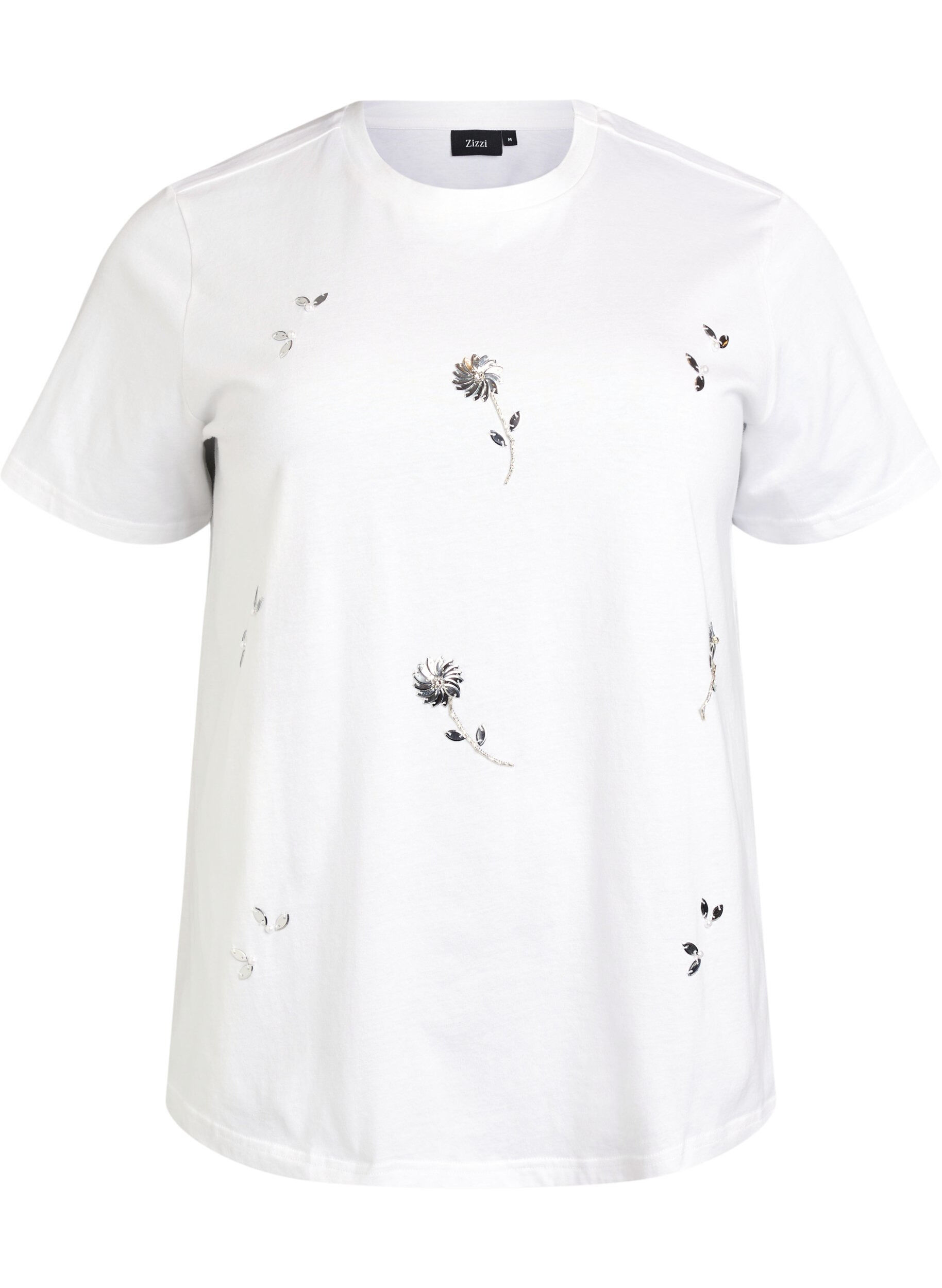 T-shirt med paljettblommor