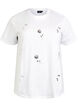 T-shirt med paljettblommor, Vit, Packshot image number 0