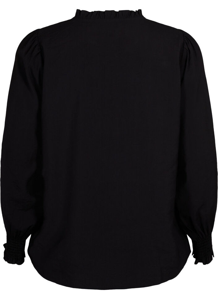 Blus med volanger och Broderie anglaise, Black, Packshot image number 1