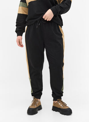 Sweatpants med sportiga detaljer, Black/Camel, Model image number 2