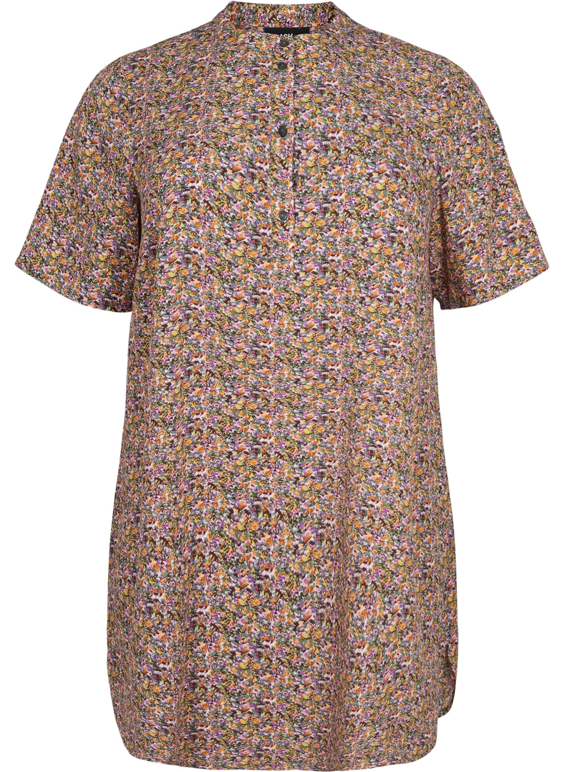 Zizzi FLASH - Tryckt tunika med korta &auml;rmar, Multi Ditsy, Packshot image number 0