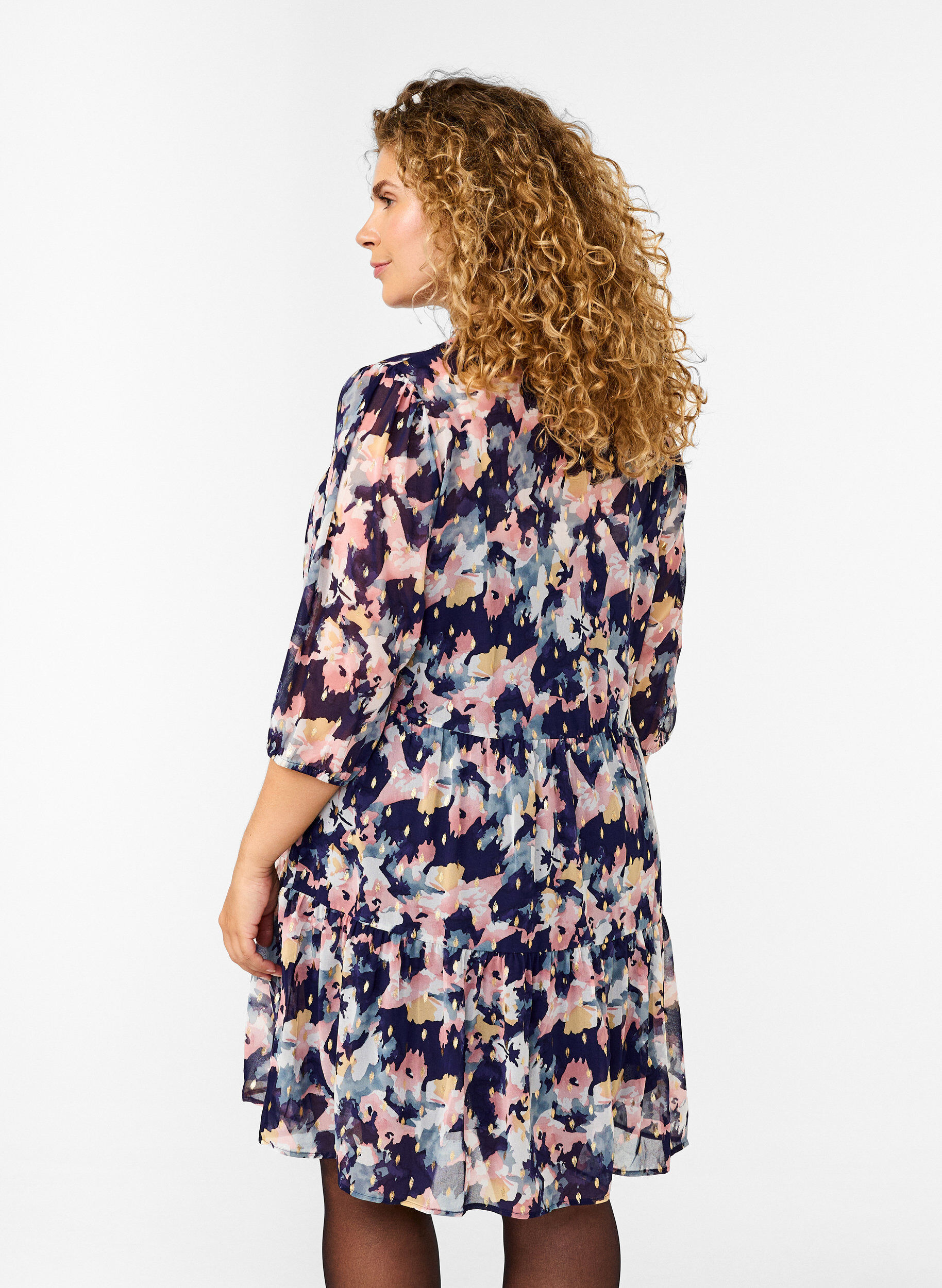 Zizzi Tunika i blomm&ouml;nster och lurex, Night Sky AOP Flower, Model image number 1