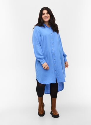 Lång bomullsskjorta med klassisk krage, Ultramarine, Model image number 2